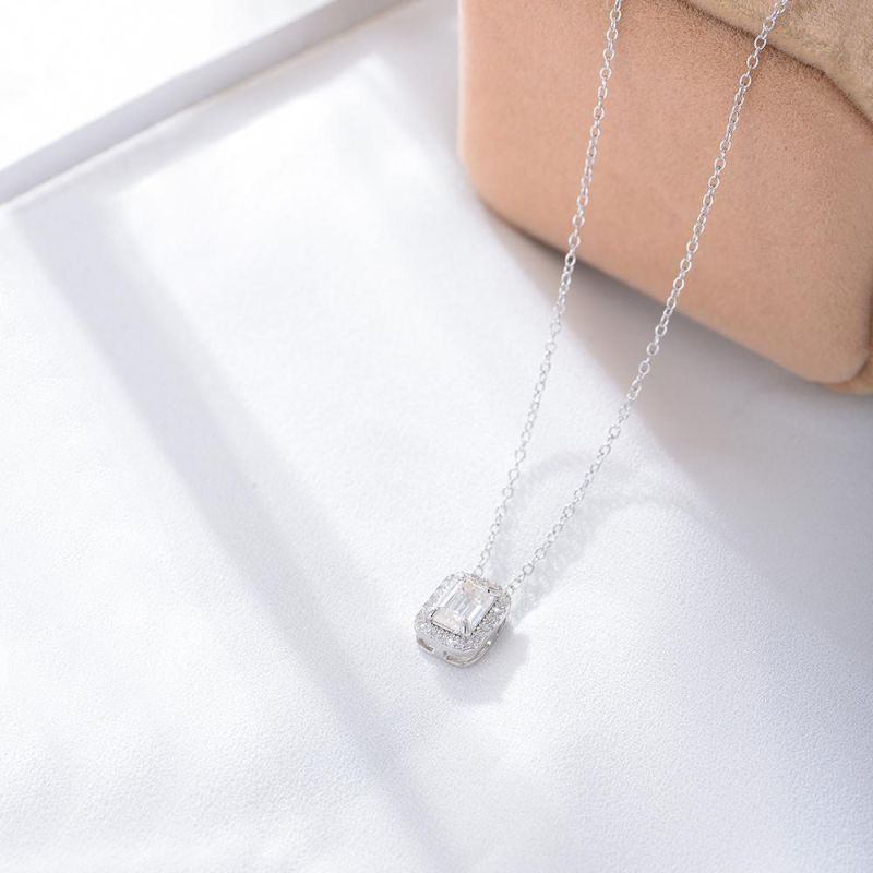 Wedding Necklace Jewelry Set Silver 925 Wholesale Shiny Cubic Zircon Diamond Pendant Necklace