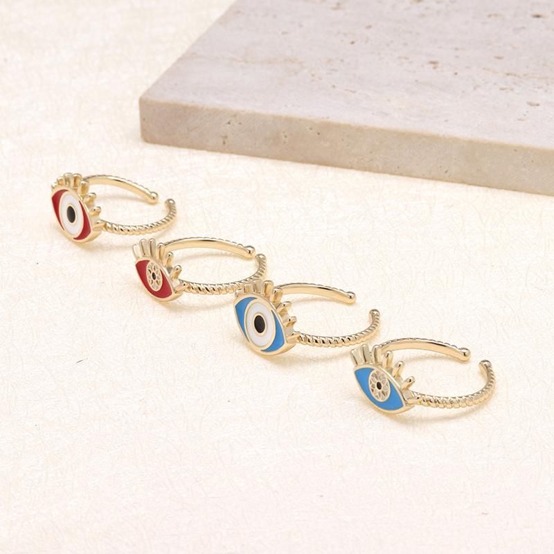 Oil Drip Evil Eyes 18K Adjustable Turkish Blue Eye Rings
