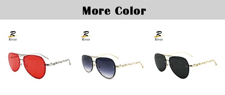 Beautiful Patterned Brightly Colored Metal L Rimless Frame Women Ready Sunglasses