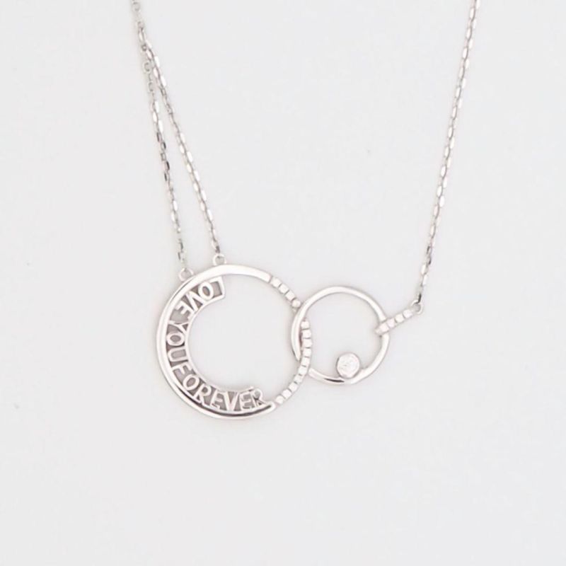 Fashion Jewelry 925 Sterling Silver Cubic Zirconia Love You Necklace for Women