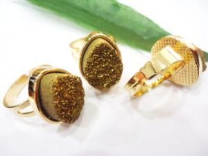 Druzy Rings Jewelry Drop Size 12x16mm Gold Color (1206)