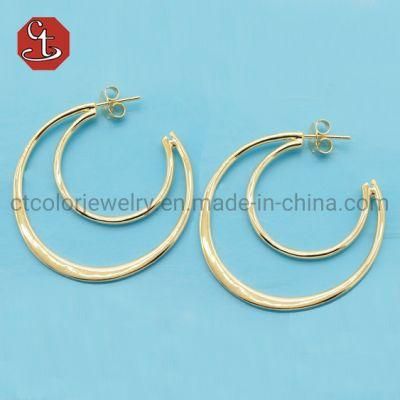 Special Trendy Gold Double Line Plain Sterling Silver Jewelry Hot sale Hoop Earring