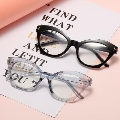 2022 Sunglasses New Anti-Blue Glasses Retro Cat Eye Bright Black Personality Glasses Frame Net Red Cross-Border Flat Glasses