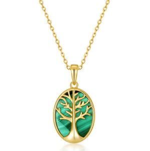 New Arrival Round Circle Shape 925 Sterling Silver Green Malachite Necklace Valentines&prime;s Girlfriend Gift Party Good Luck