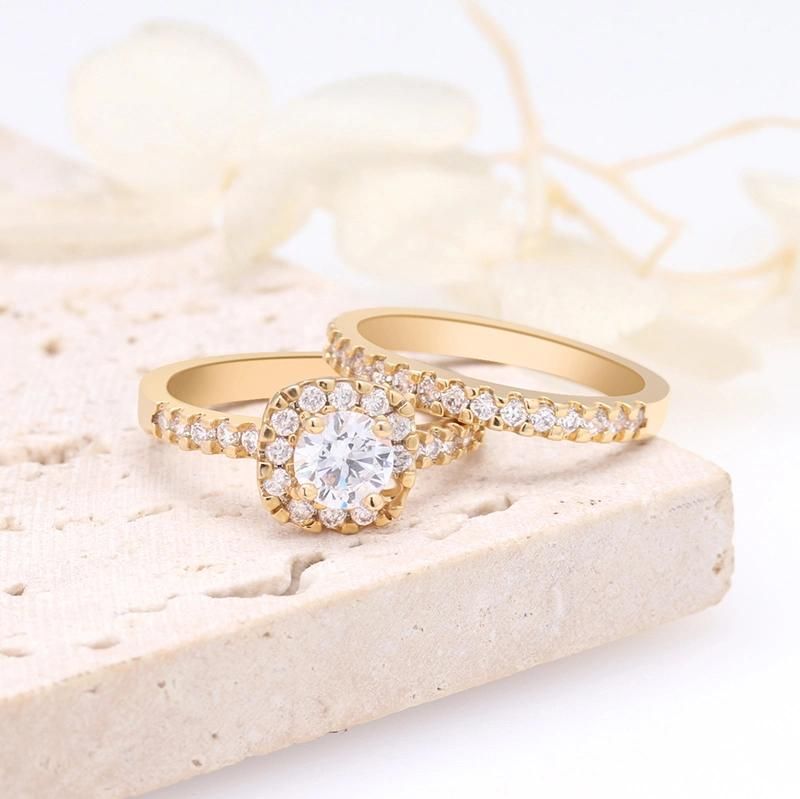 Wedding Round Shape Cubic Zirconia Bridal Engagement Ring Set