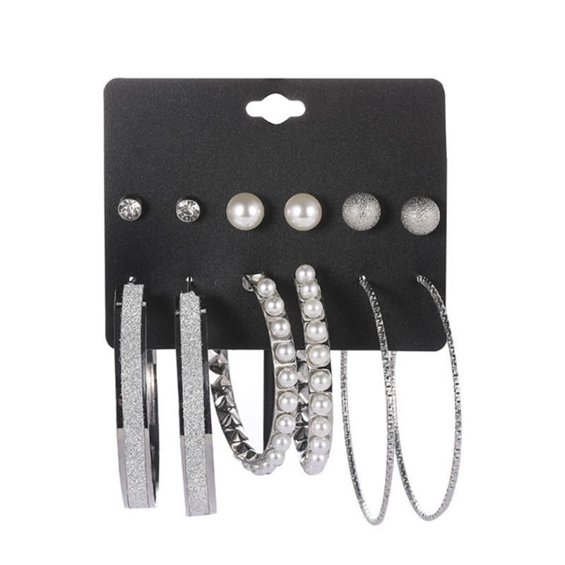 Manufacture Basic 6 Pairs Gold Plated Multiple Earrings Crystal Glass Sandblast Ccb Diamond Cut Wire Hoop Pearl Hoop Silver Glitter Paper Hoop Ears