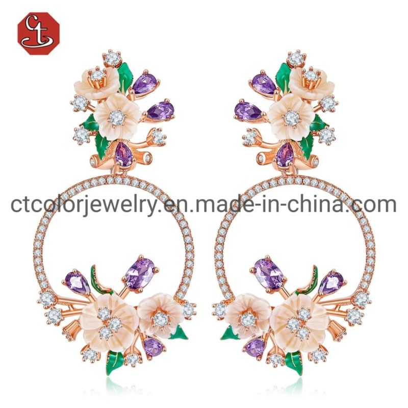 Pink Mop Shell Ring Fashion Flower Jewelry Manufacturers Selling Silver or Brass Ring