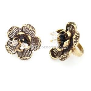 Ancient Bronze Gold Plated Crystal Ring Flower Shape Jewelry Rings Fashion Jewelry