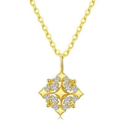 Fashion Accessories 925 Sterling Silver 14K Gold Plated Diamond Pendant Necklace Women Crystal Clavicle Chain Simple Exquisite