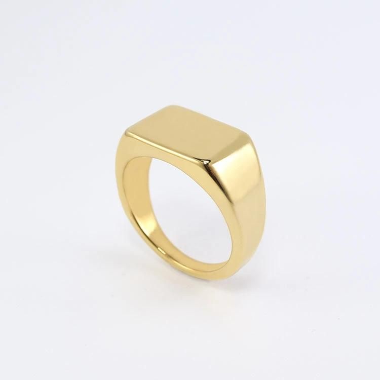 Custom Fashion Dome Jewellery Wave Square PVD 18K Gold Plated Heart Signet Wholesale 316 Women Chunky Rings Stainless Steel Jewelry