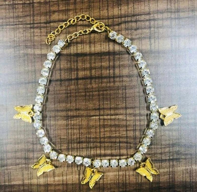 Fashion Statement Diamond Crystal Charm Jewelry Butterfly Cuban Anklet