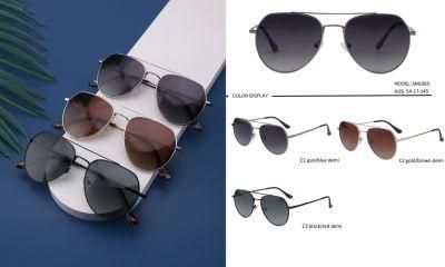 Stylish Fashion Men&prime; S Metal Frame Silver Double Bridge Pilot Sunglasses