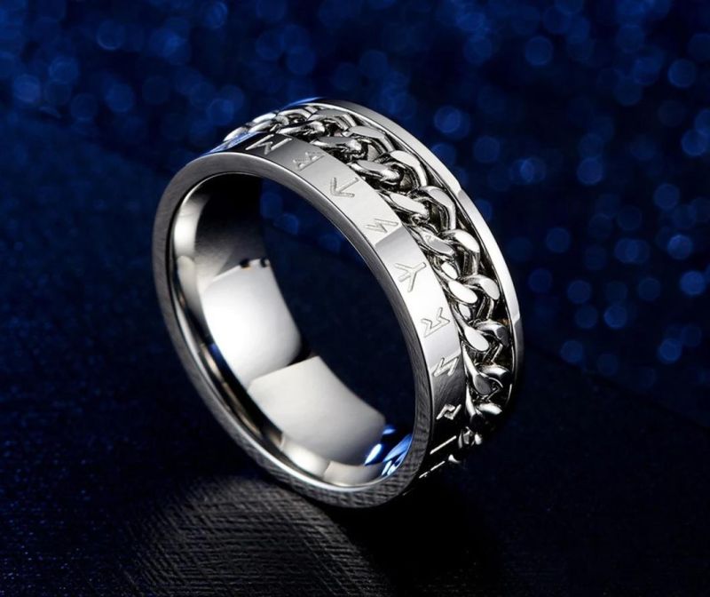 Titanium Steel Viking Text Chain Ring Rotatable Viking Gold-Plated Personality Culture Ring SSR2336g