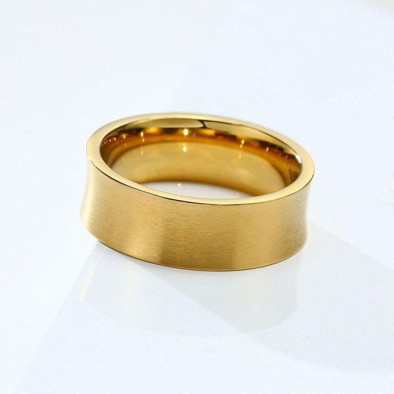 Stainless Steel Concave Ring Gold Men′s Titanium Steel Ring 7mm Personality Simple Hip Hop Ring Jewelry SSR2561