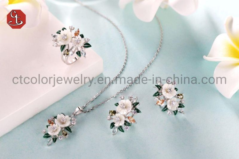 Fashion jewelry Mother of Pearl Shell Enamel Cubic Zirconia Earrings Female jewelry