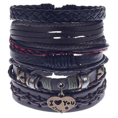 Leather Bracelets for Men Women Wrap Wood Beads Bracelet Woven Ethnic Tribal Rope Wristbands Bracelets Set Adjustable