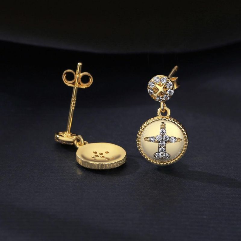 Sublimation Jewelry Round Ear Stud with Plane Patternsliver Earrings