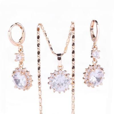 Wedding Accessories Costume Zircon Champaign Gold Plated Jewelry Sets with CZ Crystal