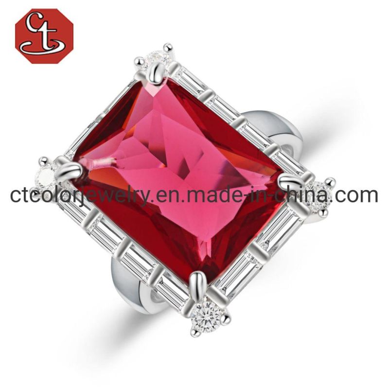 925 Sterling Silver Ring Emerald Cubic Zirconia Gemstone Jewelry Wedding Rings for Women
