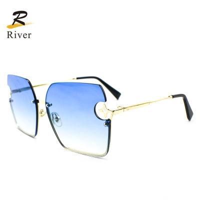 Custom Logo Ready Frameless Women Sunglasses with Metal Accessories