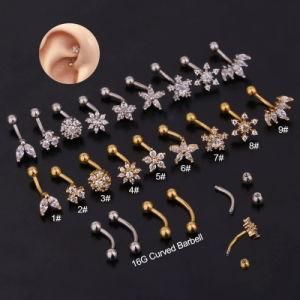 Wholesale 316L Surgical Steel Clear CZ Curved Barbell Cartilage Earrings Helix Rook Piercing Eyebrow Rings