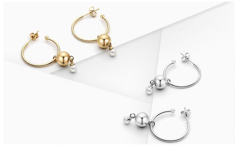 Minimal Jewelry Large Circle Hoop Earrings with Bead Pearl
