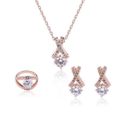 New Fashion Personalized Simple Diamond Set Necklace Earrings Ring Set