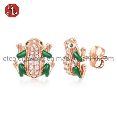 Fashion Jewelry 925 Sterling Silver Animal Enamel Frog Shape Earrings