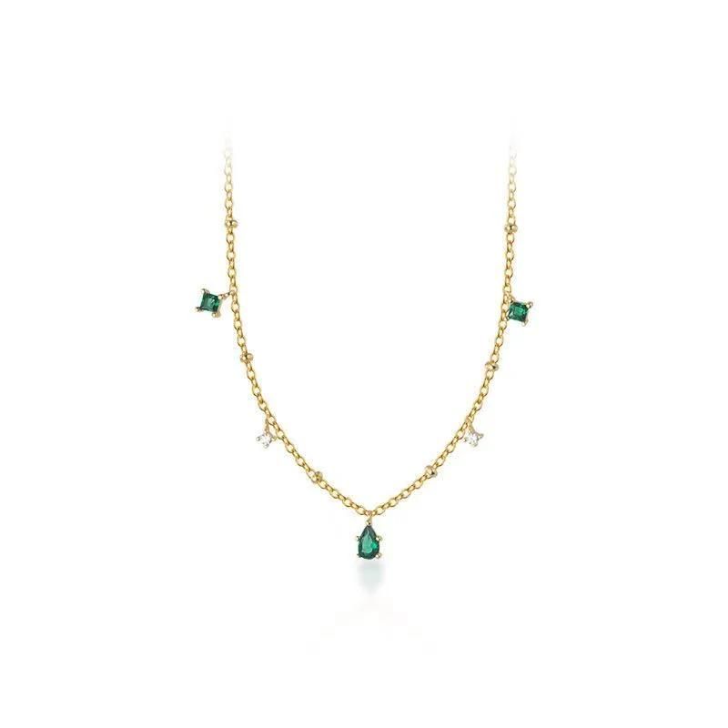 Ladies Necklace Exquisite Green Zircon Clavicle Chain Necklace Jewelry Gift