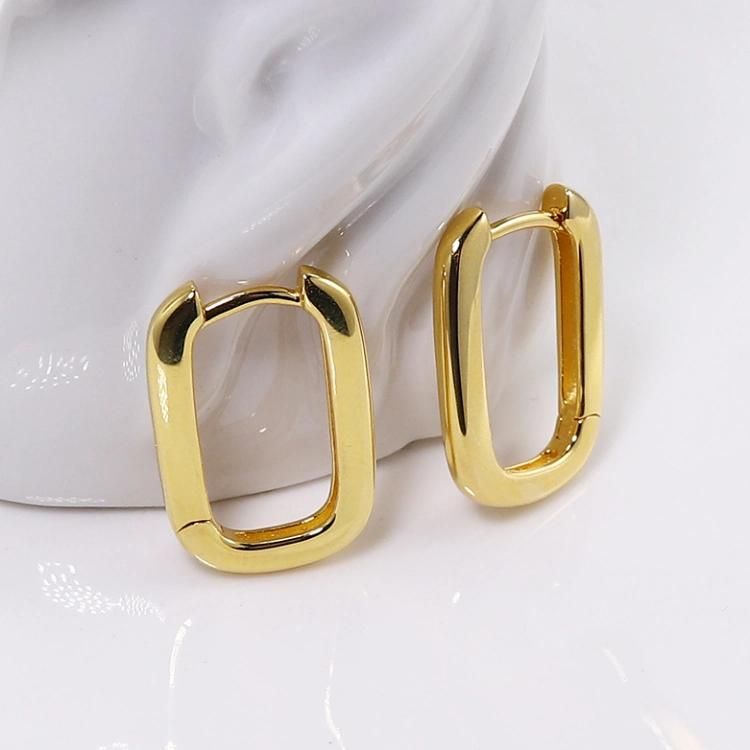 Custom Fashion Jewellery Plain Minimalist 18K Gold Plated Mini Tiny Simple Rectangle Small Huggie Hoop 925 Sterling Silver Women Earrings Jewelry