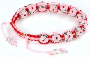 Pink Red Silver Charm Bead Bracelet Ve25