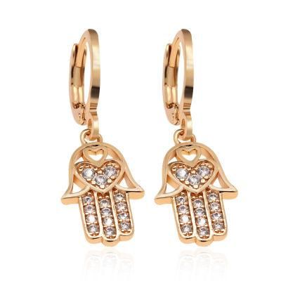 Hand of Fatima Heart Zircon Hamsa Fatima Hand Earrings