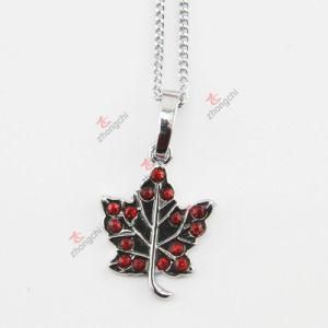 Alloy Crystal Leaf Charm Necklace with Logo Chain
