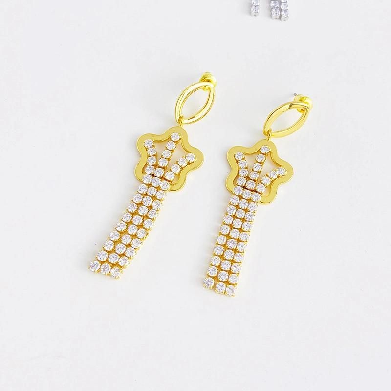 Tassels Female Zircon Chain Plated 18K Golden Copper Earrings