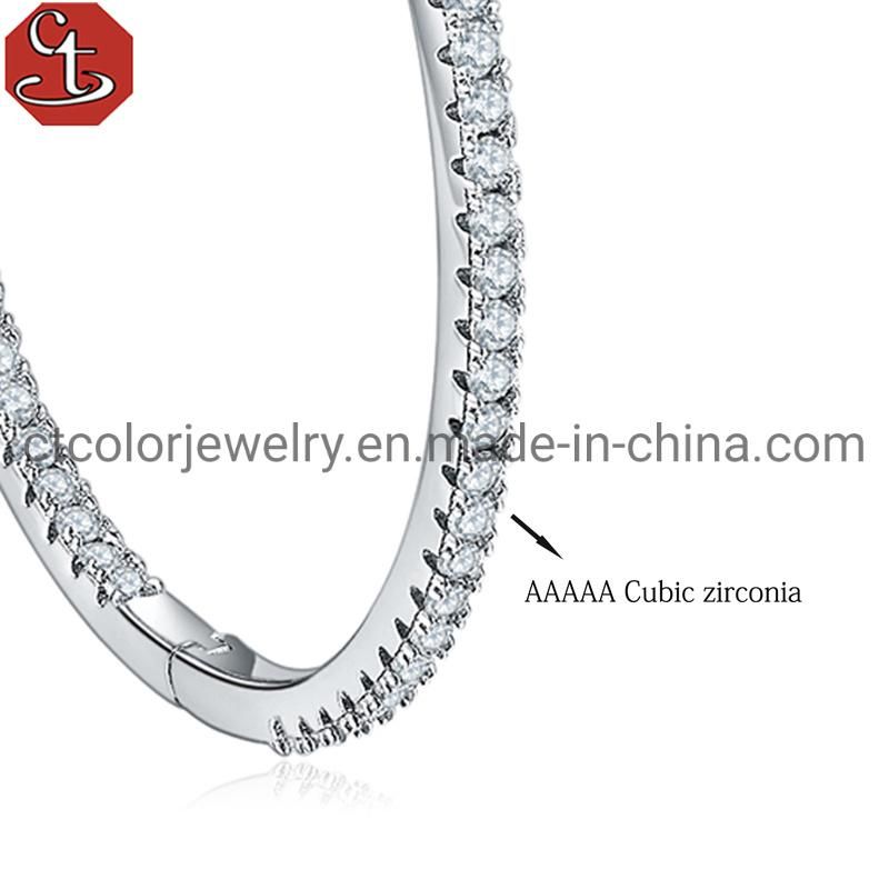 Fashion Jewelry Luxury Big circle Cubic Zirconia Silver Hoop Earring