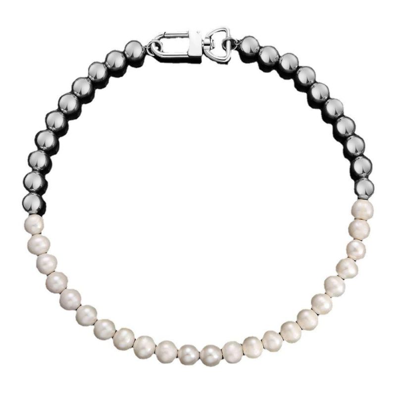 10mm Freshwater Mens Pearl Necklace 18K Gold Ins Trend Stainless Steel Jewelry Accessories Wholesale