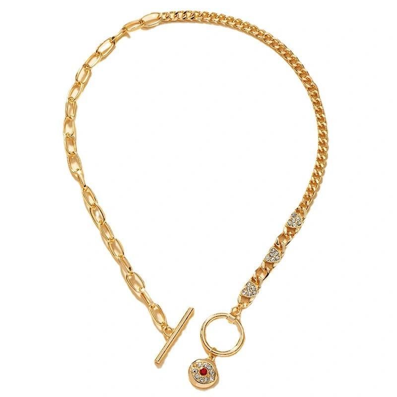 Manufacture New Trendy 18K Gold Plated Round Disc with Wholesale Evil Eye Jewelry Pave Stone Heart Link Chain Mix Curb Chain Heart O Bar T Bar Clasp Necklace
