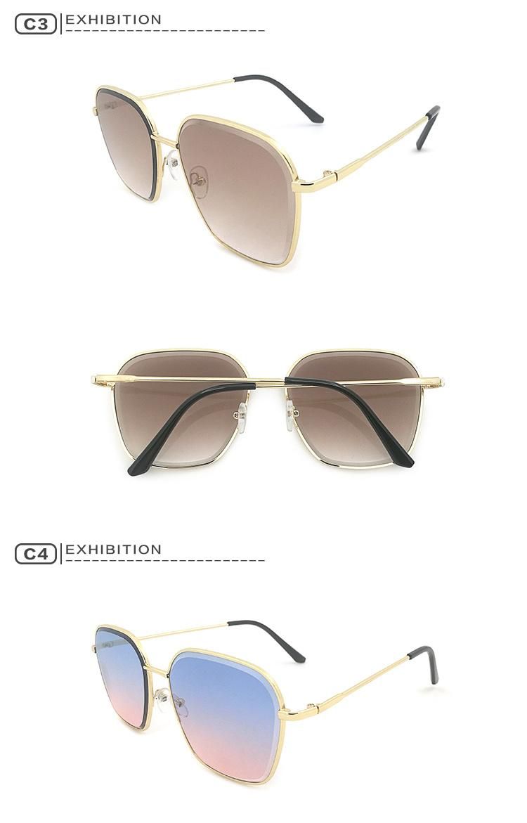 Manufacturer Oversized Colorful Frame Fashionable Sun Glasses Metal Sunglasses for Ladies