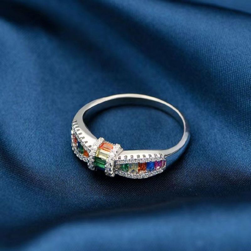 Colorful Zircon 925 Sterling Silver Rings Eternity Diamond Ring Women Wedding Jewelry Accessories