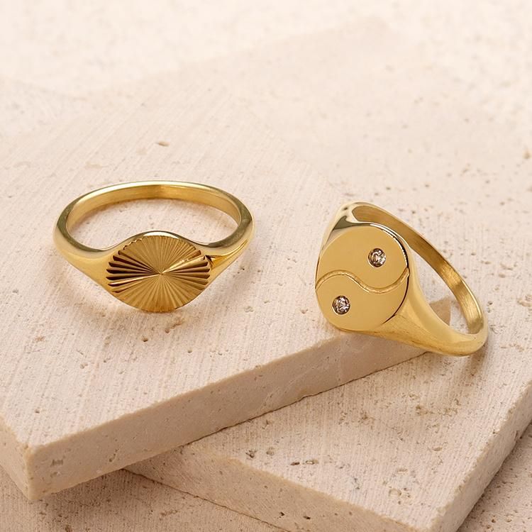 Custom Engraved Text Oval Rings Women Stainless Steel 18K Gold Plated Gold Couple Rings Jewelry