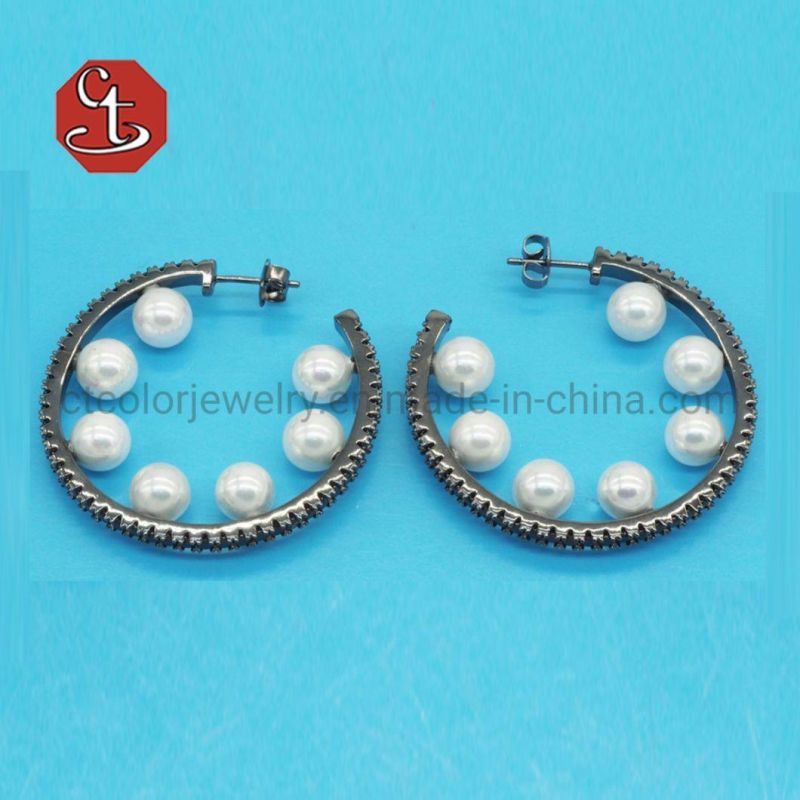 White Shell Pearl Silver Earring C-Shaped Hoop Earrings Trendy Jewelry