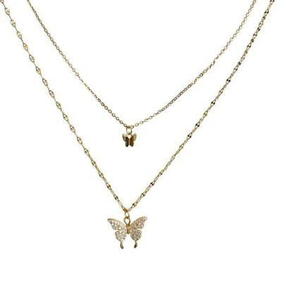 Fashion Chain Jewelry Layer Butterfly Brass Necklace