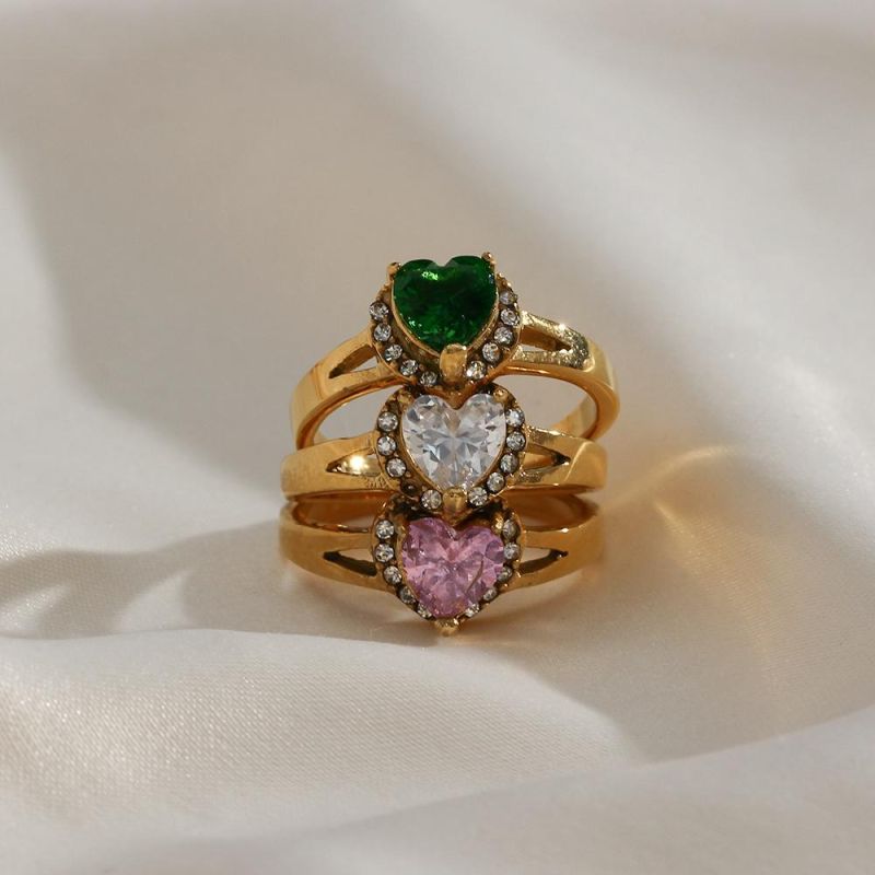 Manufacturer Custom Fashion Jewelry High Quality 2022 New Arrivals Heart Ring Women Zircon Designer Ring Hanging Charm Gold Plated Ring