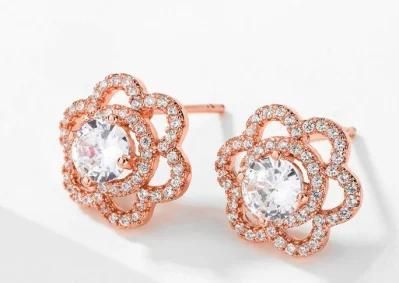 Rose Gold CZ Earring for Brides. Bridal Wedding CZ Earring for Wedding. Fashion CZ Earring