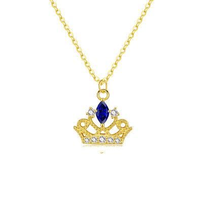 925 Sterling Silver 14K Gold Plated Crown Color Crystal Pendant Clavicle Chain Necklace Women Party Fashion Jewelry