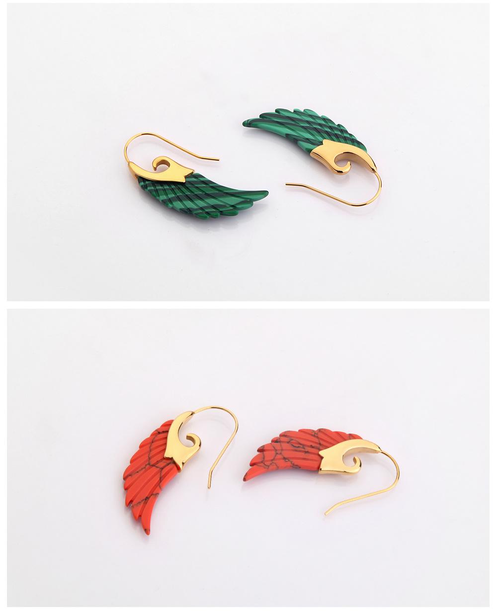 Enamel Stone Earring with Different Texture in Wing Carving Shape