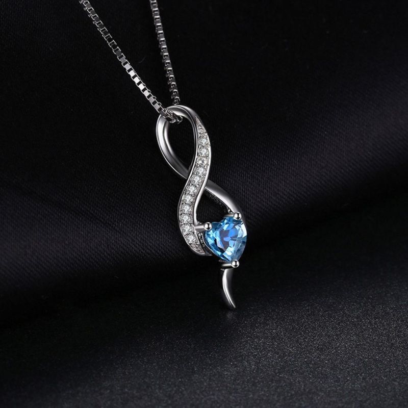 Heart Love Genuine Sky Blue Topaz Pendant Necklace 925 Sterling Silver Jewelry