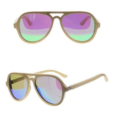 Pilot Style Nature Color Bamboo Sunglasses with Polarized Lenses