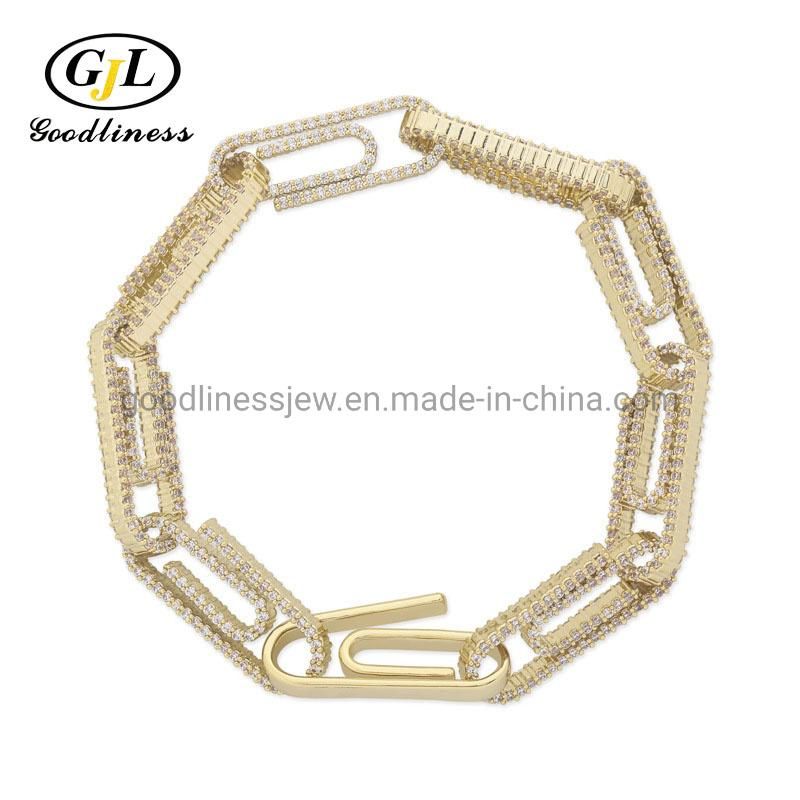 Hiphop Jewelry Gold Plated White Zircon Stone Chain Bracelets Jewelry
