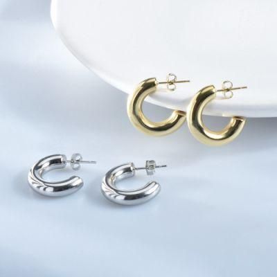 Minimalist Exaggerated Chunky C Shape Gold Plated Earrings Stainless Steel Polished Round Open Hoop Stud Earring for Women